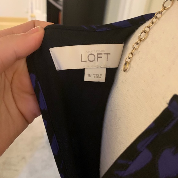 LOFT Black and Purple Print Party Dress - Picture 5 of 5